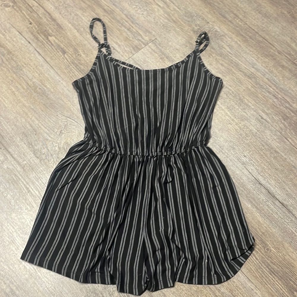 Ardene black and white stripe romper size small